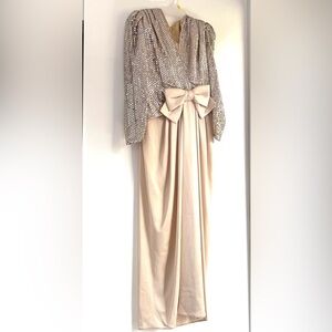 Estevez Sequined Vintage Maxi Dress Gown With Oversized Bow Detail
